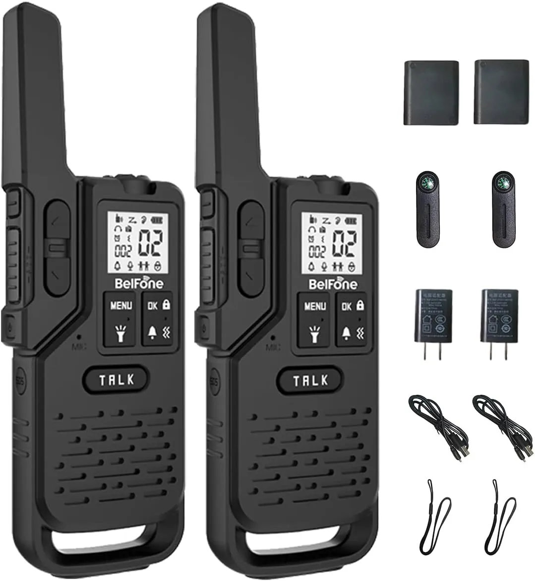 One BelFone Long Range Walkie Talkie,20 Channels Professional Two Way Radio,IP54 Waterproof Walkie Talkies for Adults,with Flashlight, Stopwatch,Compass,Radio and SOS Sire,Support VOX Function
