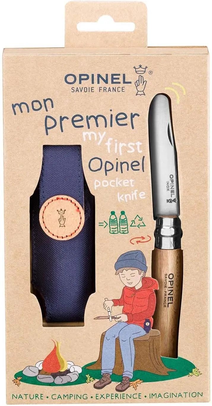 Opinel My First No.7 Box Set with Sheath - Stainless Steel Children’s Folding Pocket Knife with Safety Rounded Tip