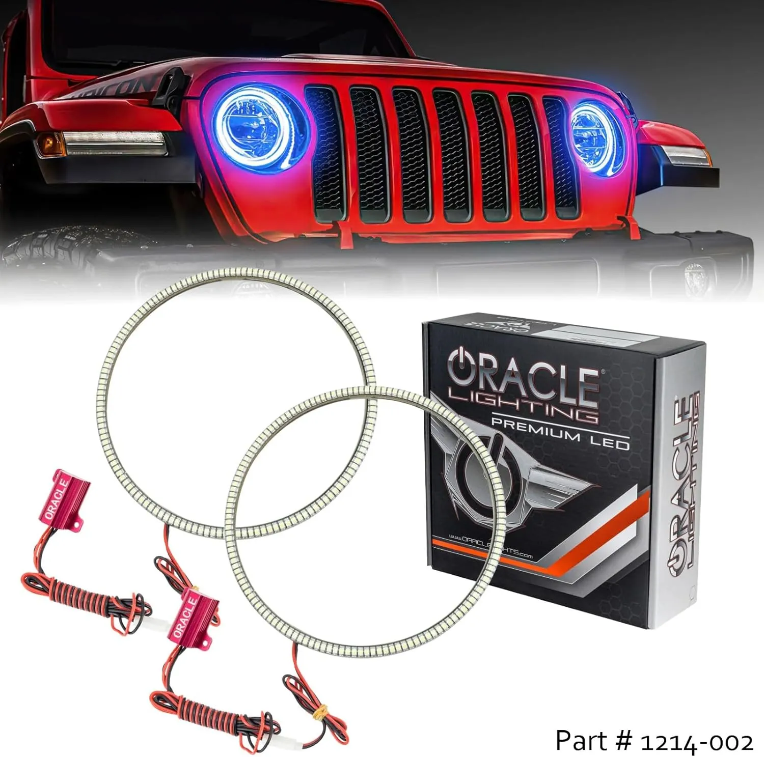 ORACLE Lighting 1214-002 LED Surface Mount Headlight Halo Kit (Blue) fits 2018 2024 Wrangler JL - Custom Look - No Cutting for Easy Installation - Extreme Durability