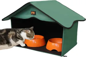 Outdoor Cat House, Waterproof Pet Shelter/Dining Room, for Feral/Community Cats (Green1)