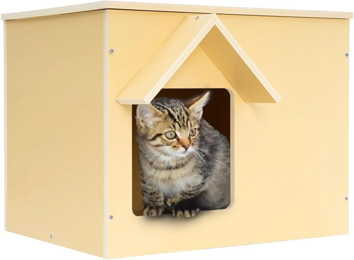 Outdoor Cat Houses Feral Cat Shelter Wooden Stray Cat Condo Outside Sturdy Waterproof and Insulated with Escape Door (one cat)