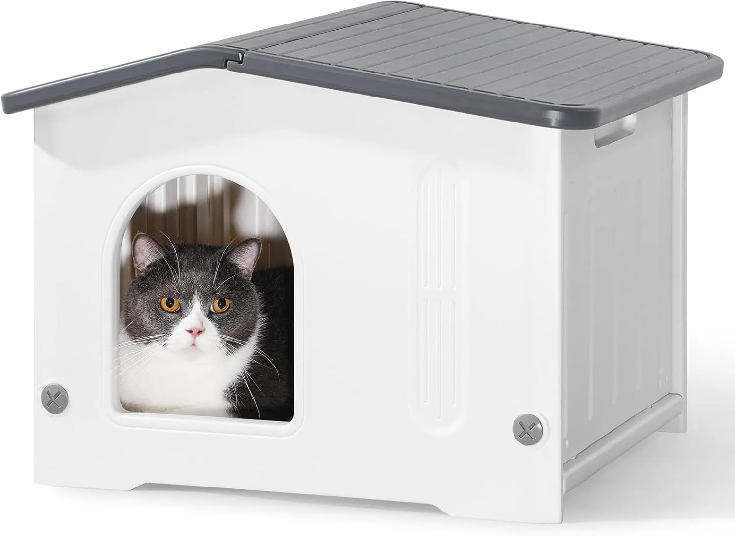 Outdoor Weatherproof Plastic Cat House, Newly Designed, Durable & Heavy-Duty, Waterproof Shelter for Small Dogs and Cats