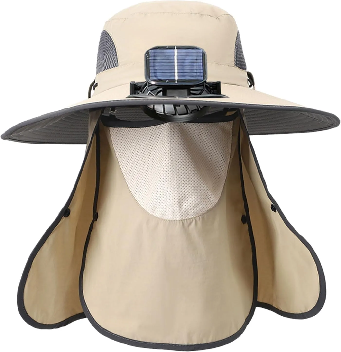 Outdoor Wide Brim Sun Hat with 2 Solar Fan Sun Bucket Hat for Men UPF 50  Bucket Fishing & Beach Hat with Fan Built in