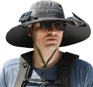 Outdoor Wide Brim Sun Hat with Solar Fan-Fishing Hat with 2 Solar Powered Fan, Solar Powered Fan Hat for Outdoor