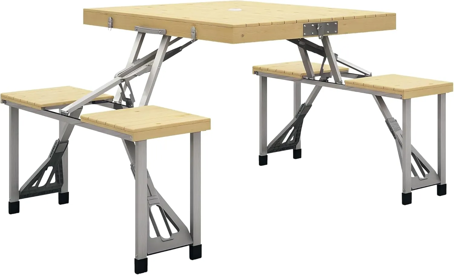 Outsunny Folding Picnic Table with Seats and Umbrella Hole, Aluminum Frame Camping Table and Chairs Set, Portable for Patio, Yard, Porch, Beach, BBQ