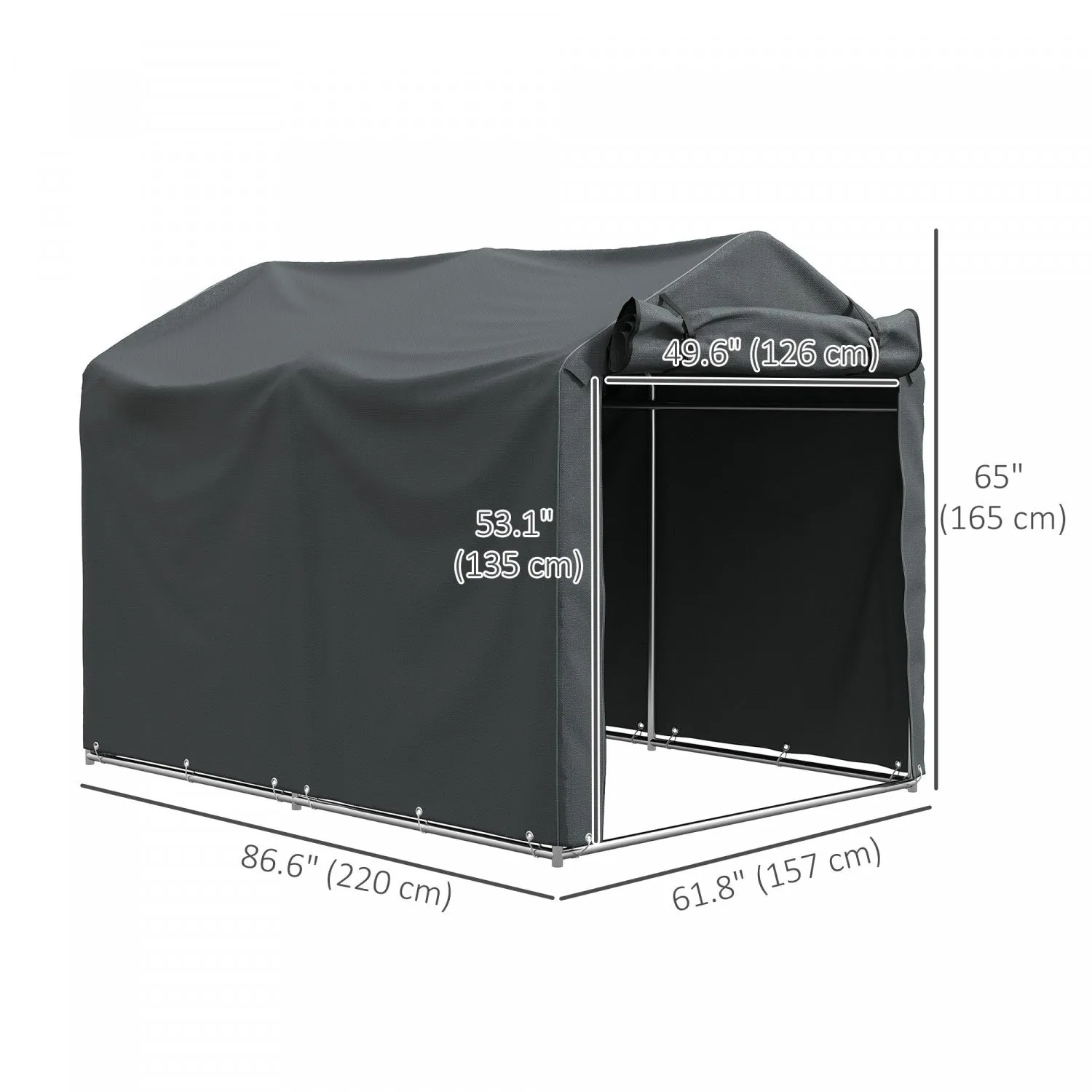 Outsunny Outdoor Shelter, Motorcycle Tent W/roll-up Zipper Door, Dark Grey
