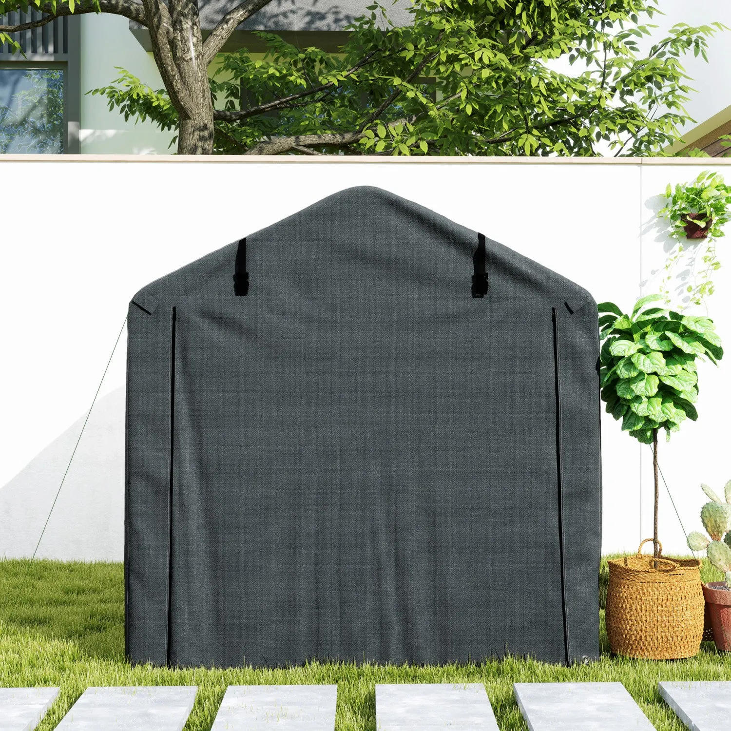 Outsunny Outdoor Shelter, Motorcycle Tent W/roll-up Zipper Door, Dark Grey