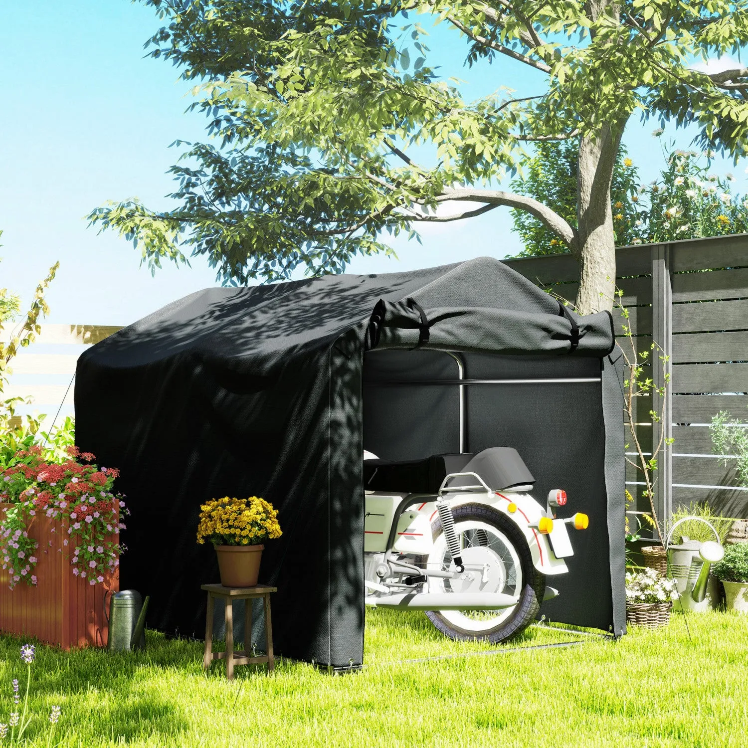 Outsunny Outdoor Shelter, Motorcycle Tent W/roll-up Zipper Door, Dark Grey
