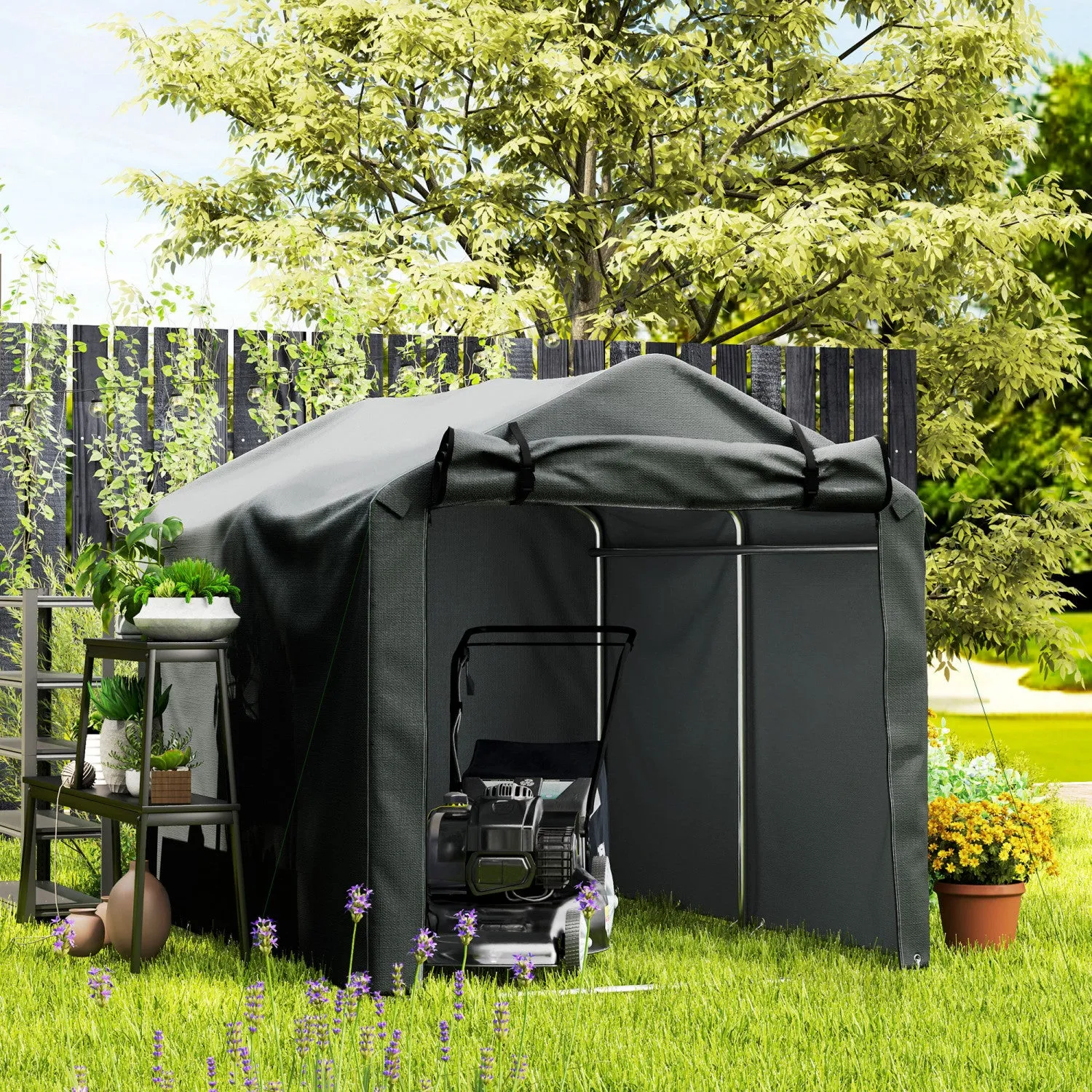 Outsunny Outdoor Shelter, Motorcycle Tent W/roll-up Zipper Door, Dark Grey