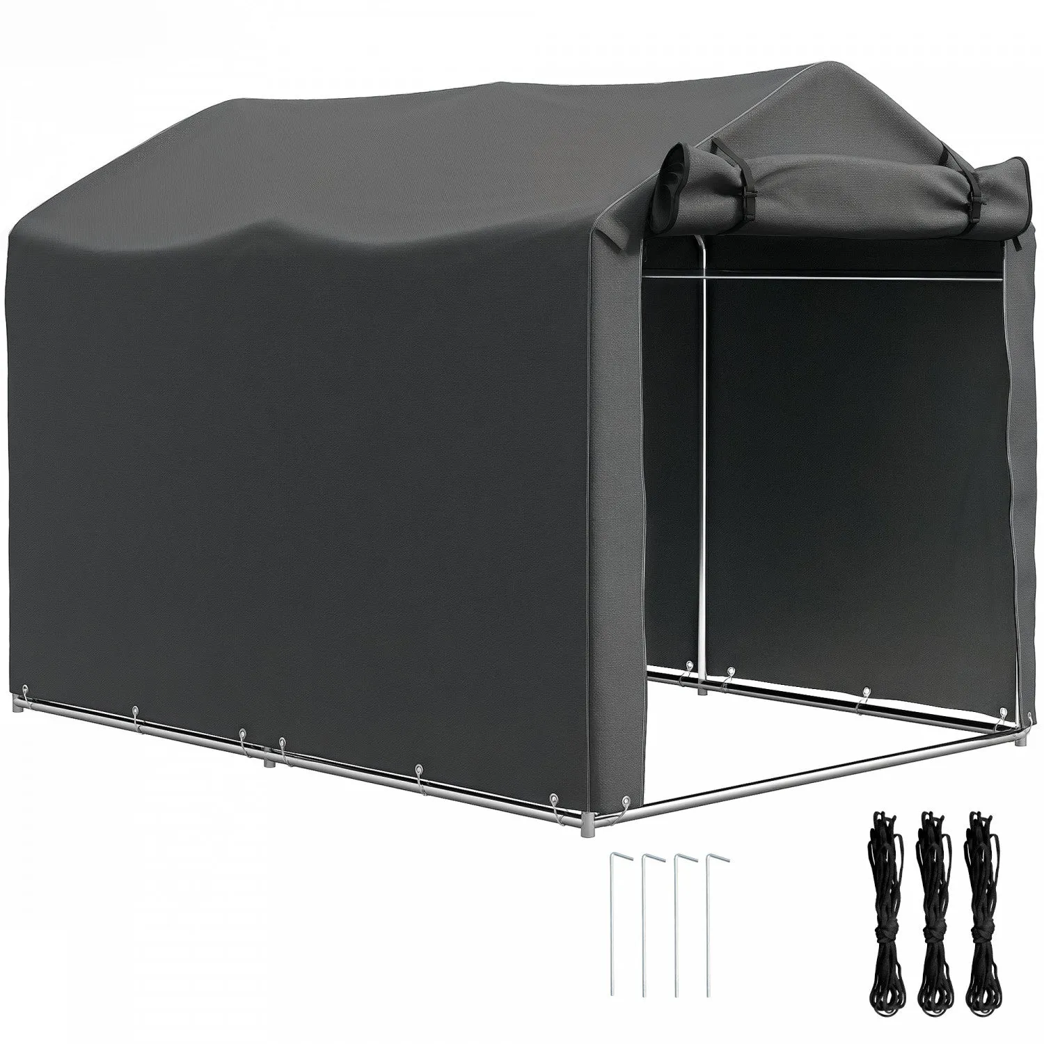Outsunny Outdoor Shelter, Motorcycle Tent W/roll-up Zipper Door, Dark Grey