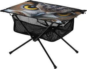 Owl Close Up Pattern Portable Folding Camping Table, Compact Lightweight Beach Table with Carrying Bag for Outdoor Picnics, BBQs, Camp