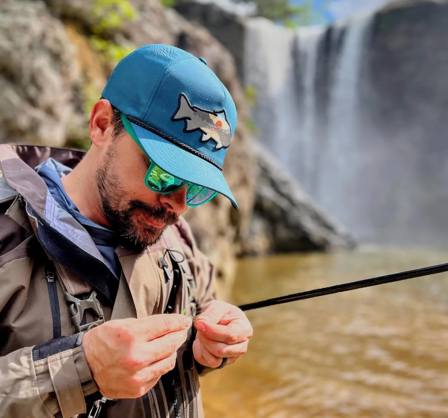 Paramount Outdoors Sunset Trout Fishing Hat Mountain Fish Silhouette Performance Outdoor Hat with Comfort Snapback