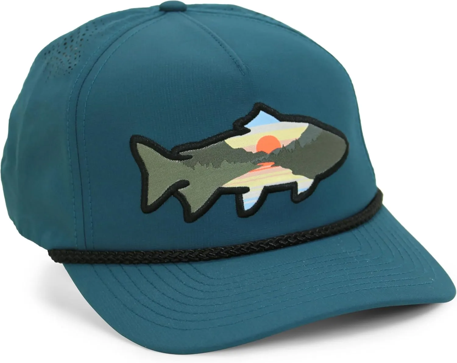 Paramount Outdoors Sunset Trout Fishing Hat Mountain Fish Silhouette Performance Outdoor Hat with Comfort Snapback
