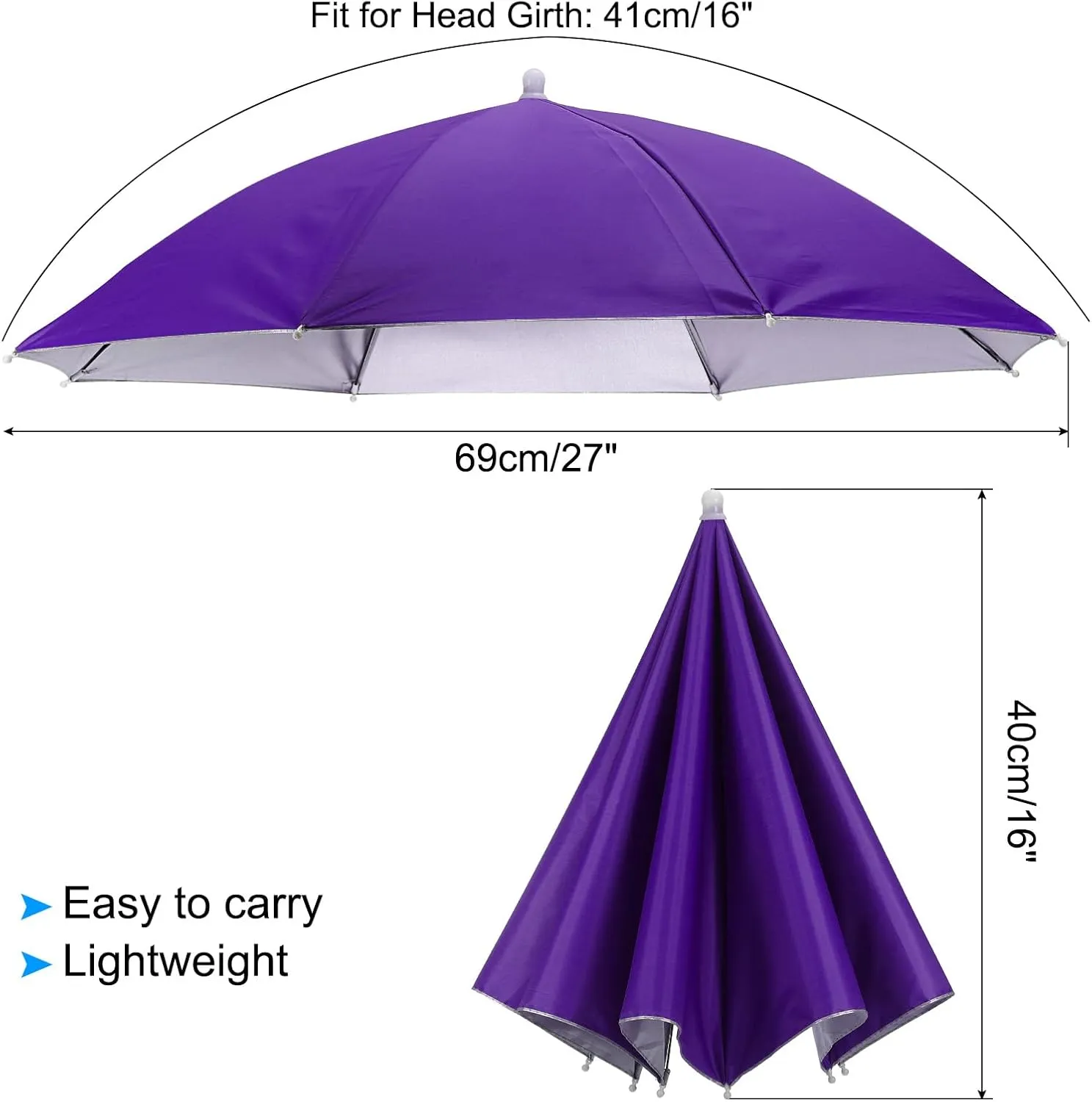 PATIKIL Umbrella Hat, 27 Inch Hands-Free Fishing Umbrella Hat Elastic Headband Folding Sun Rain Cap for Camping Gardening Hiking Farming Beach