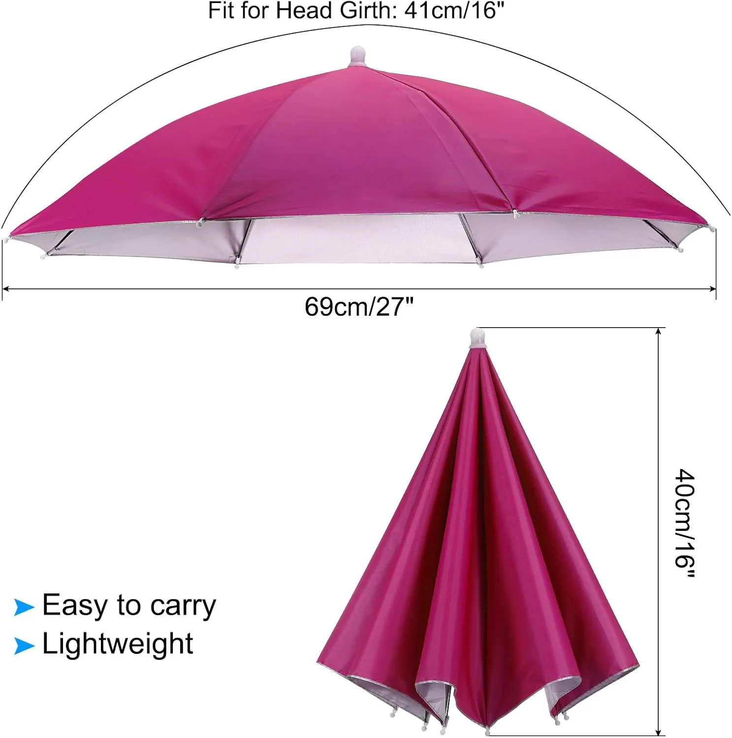 PATIKIL Umbrella Hat, 27 Inch Hands-Free Fishing Umbrella Hat Elastic Headband Folding Sun Rain Cap for Camping Gardening Hiking Farming Beach