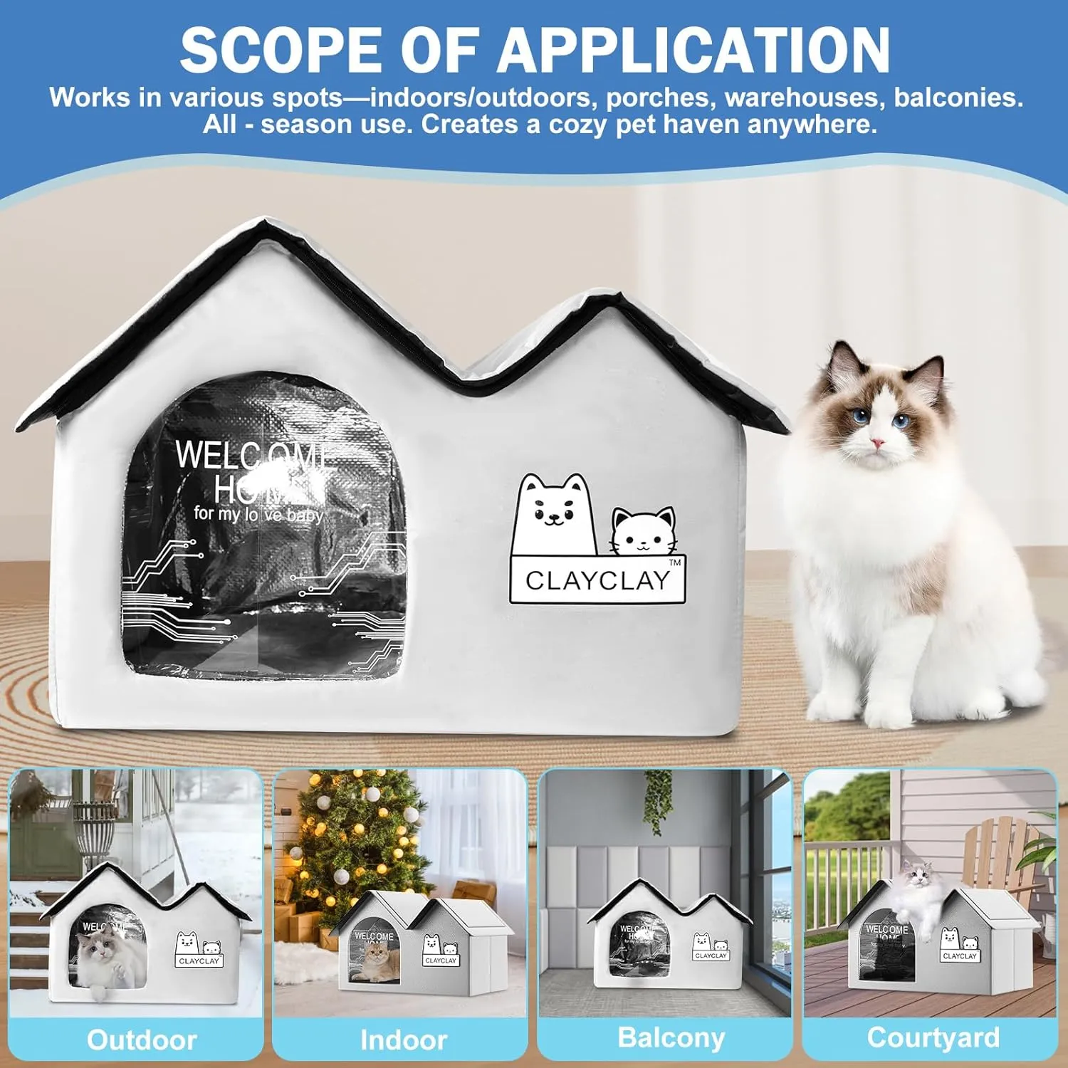 Pet Cooling House with Air Conditioning 10 Ice Packs，Summer Shelter for Indoor Outdoor Feral Cats & Small Dogs with Winter Heating Pad，Suitable for All Seasons