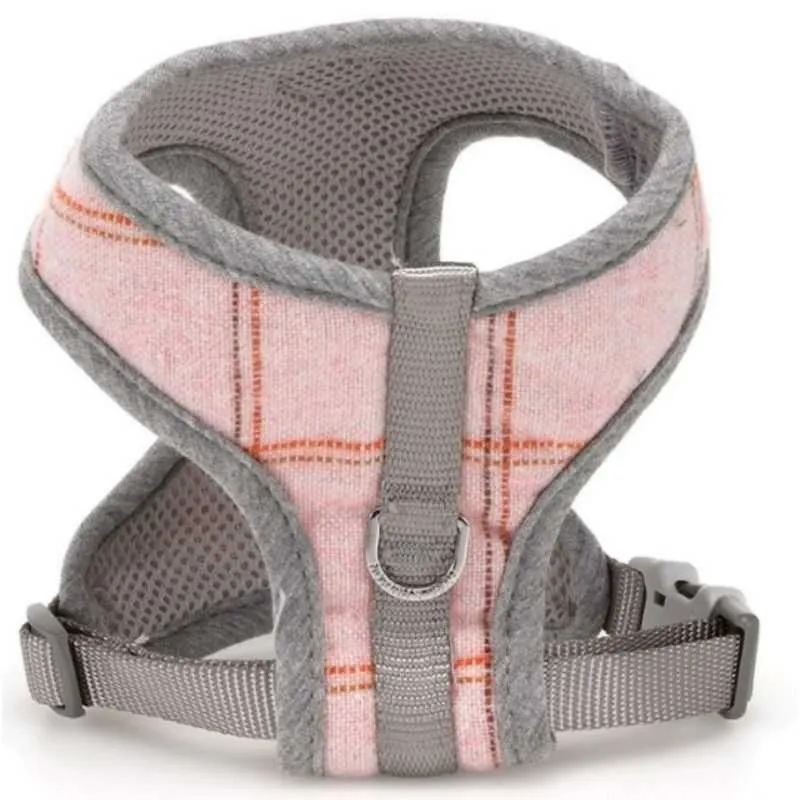 Pink Checked Tweed Dog Harness
