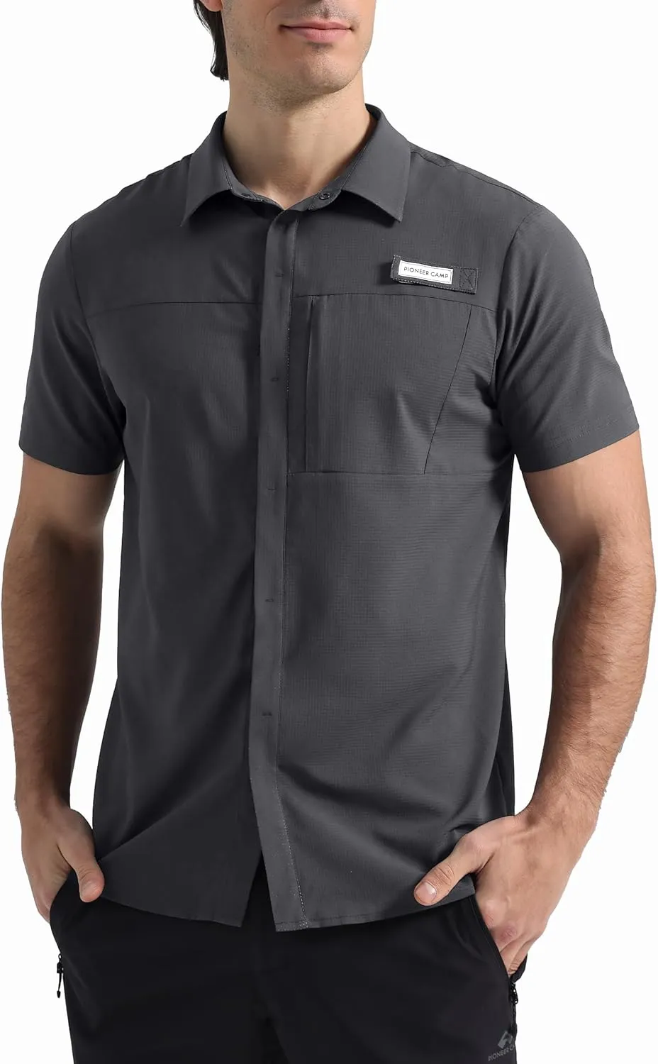Pioneer Camp Men Fishing Shirts with Zipper Pocket UPF 50  Lightweight Casual Short Sleeve Button Down Shirts for Men Hiking