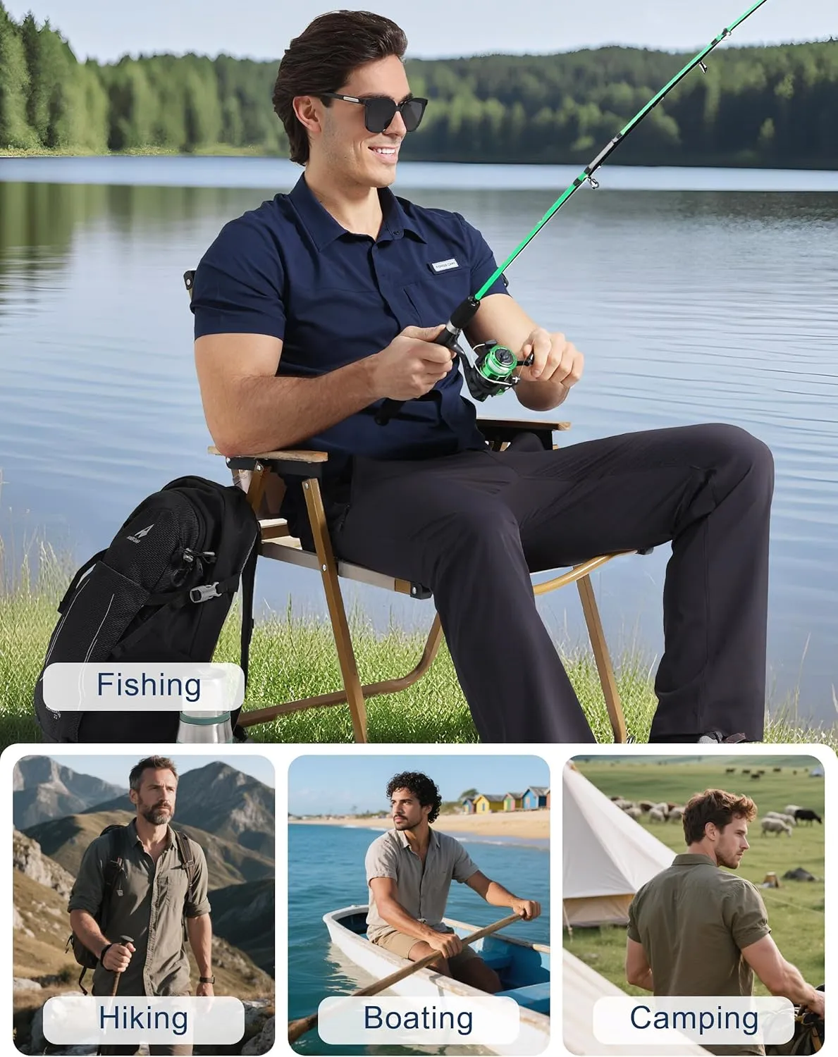 Pioneer Camp Men Fishing Shirts with Zipper Pocket UPF 50  Lightweight Casual Short Sleeve Button Down Shirts for Men Hiking