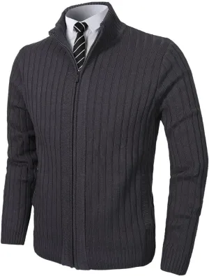 Pioneer Camp Men's Cardigan Sweaters Full Zip Up Stand Collar Slim Fit Casual Knitted Sweater with 2 Front Pockets