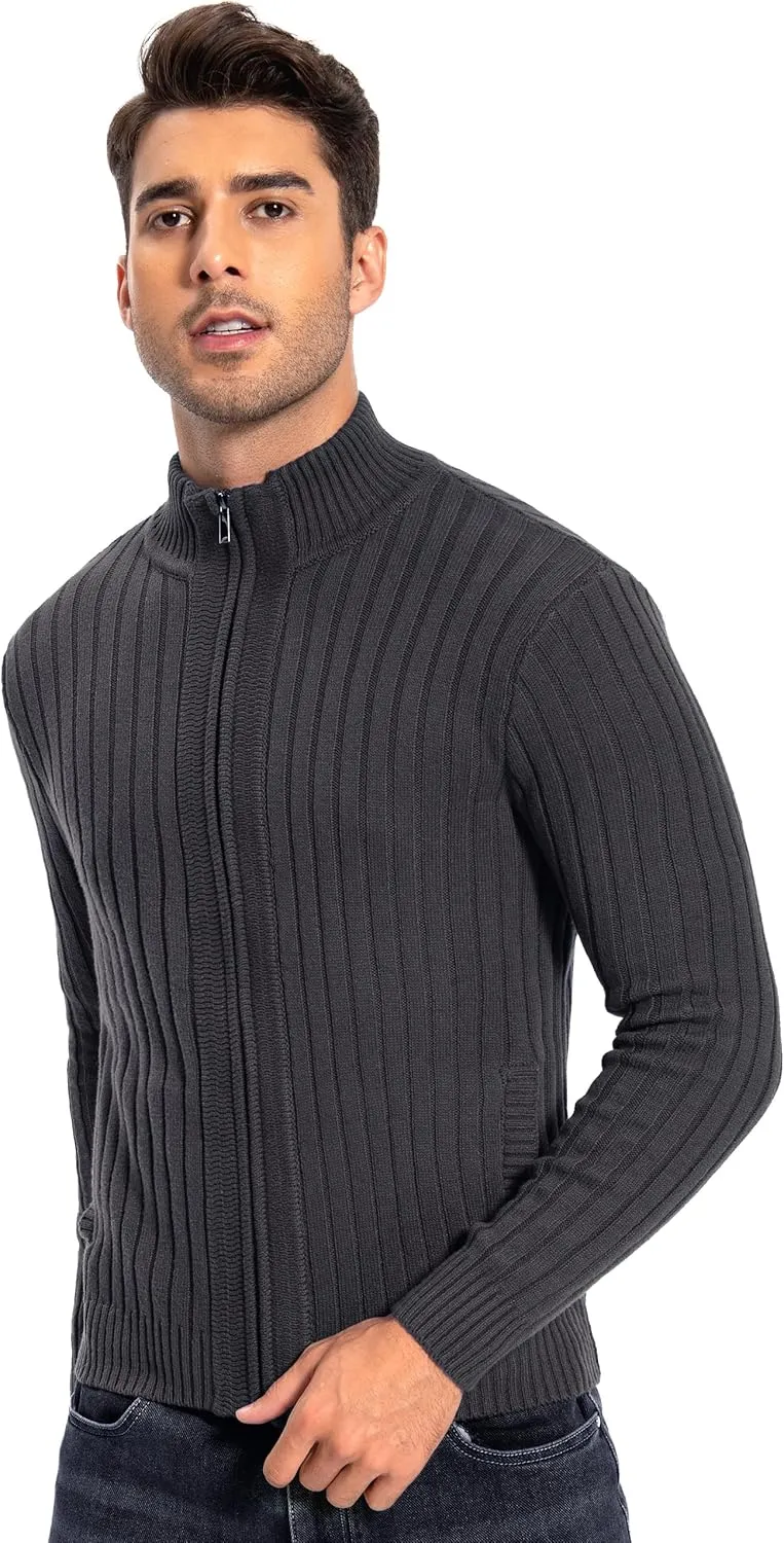 Pioneer Camp Men's Cardigan Sweaters Full Zip Up Stand Collar Slim Fit Casual Knitted Sweater with 2 Front Pockets