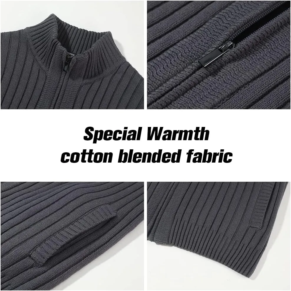 Pioneer Camp Men's Cardigan Sweaters Full Zip Up Stand Collar Slim Fit Casual Knitted Sweater with 2 Front Pockets