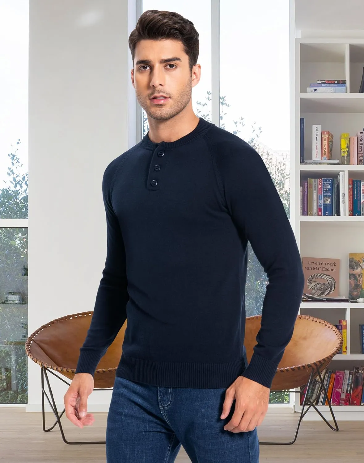 Pioneer Camp Men's Henley Knit Sweater Long Sleeve Button Pullover Sweaters Casual Lightweight Slim Fit Henley Sweaters