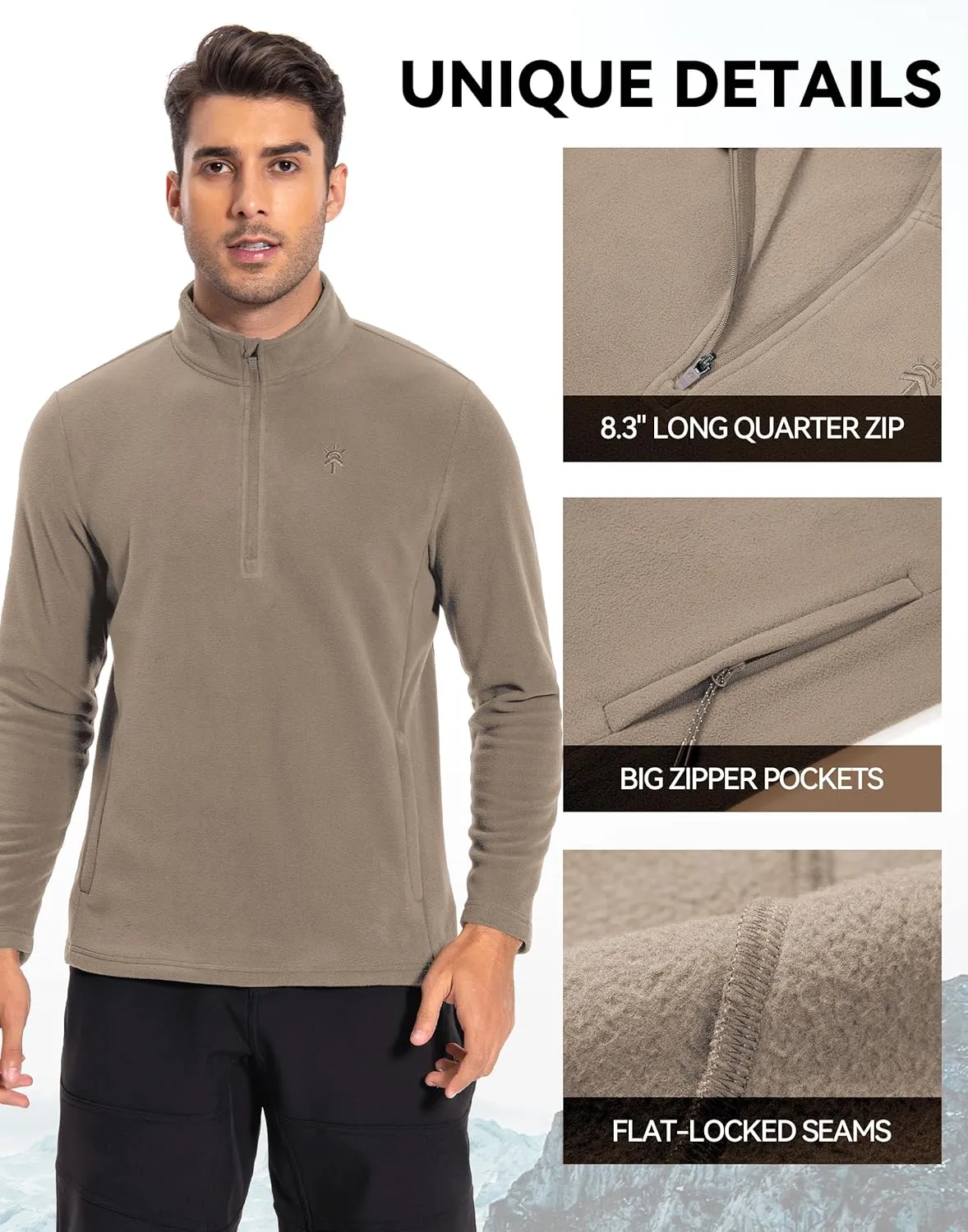 Pioneer Camp Mens Quarter Zip Pullover Fleece Sweater with Zipper Pocket Long Sleeve Sweatshirt Lightweight Thermal Jacket