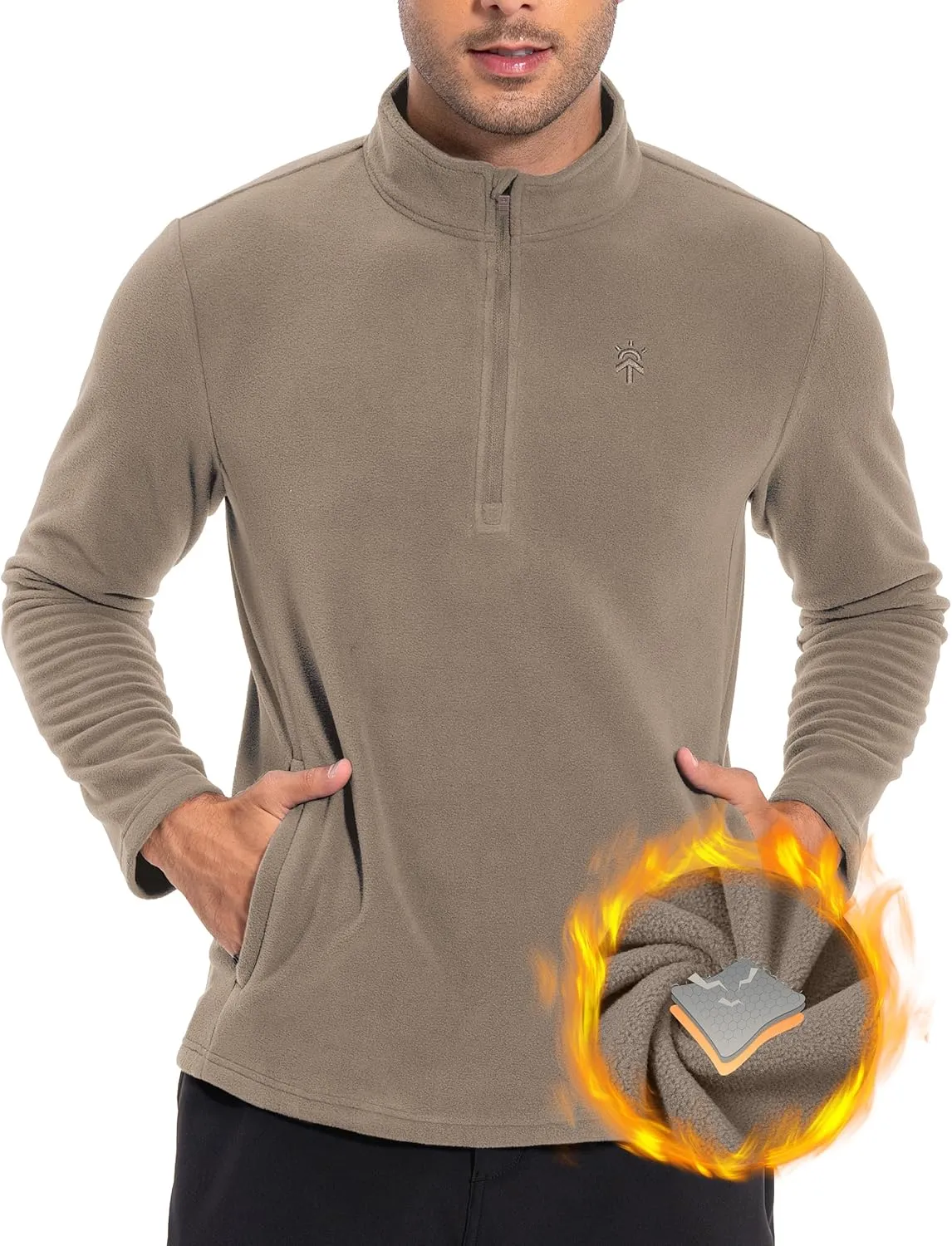 Pioneer Camp Mens Quarter Zip Pullover Fleece Sweater with Zipper Pocket Long Sleeve Sweatshirt Lightweight Thermal Jacket