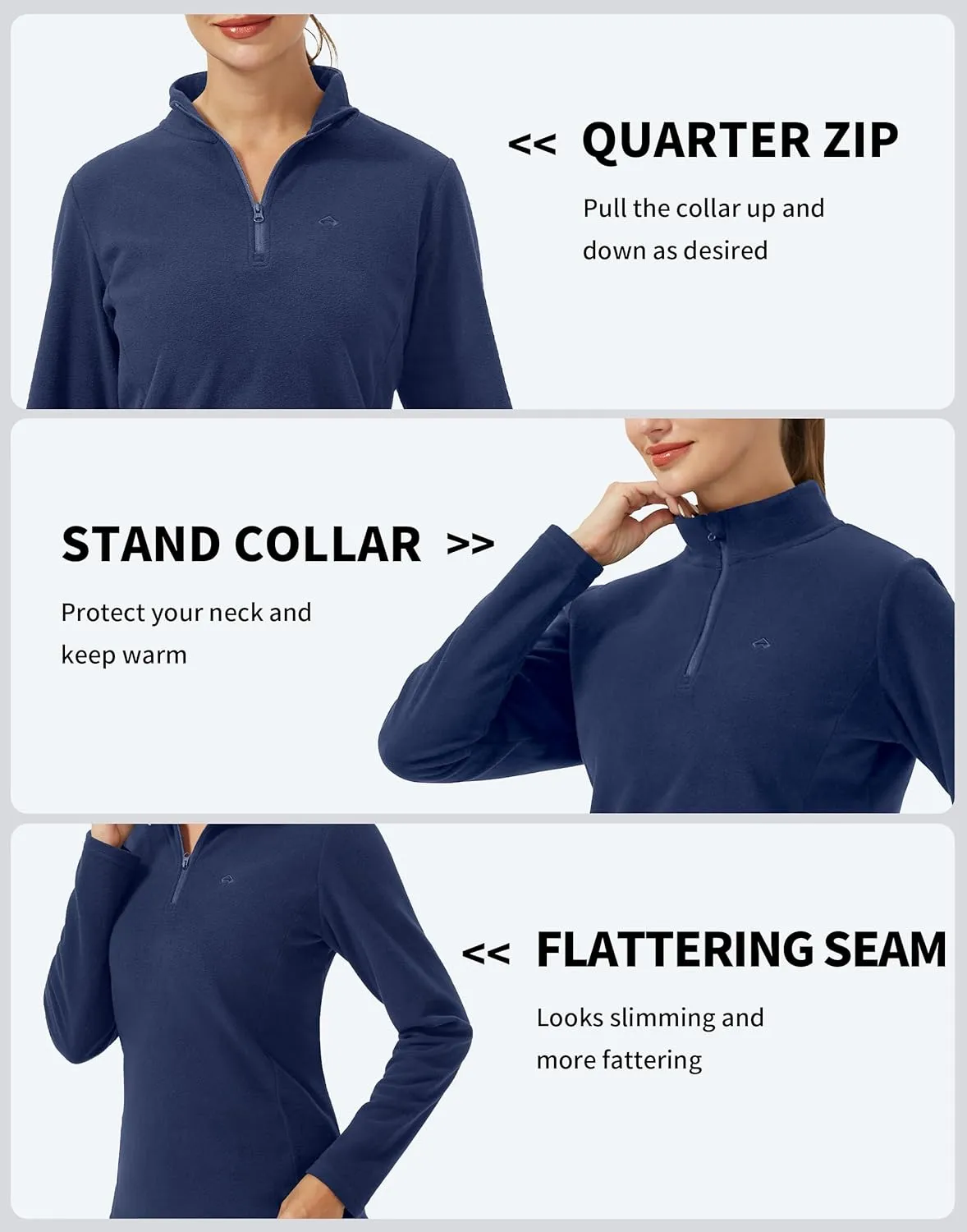 Pioneer Camp Women's Polar Fleece Quarter Zip Pullover Long Sleeve Lightweight Sweatshirt Thermal Athletic Base Layer Tops