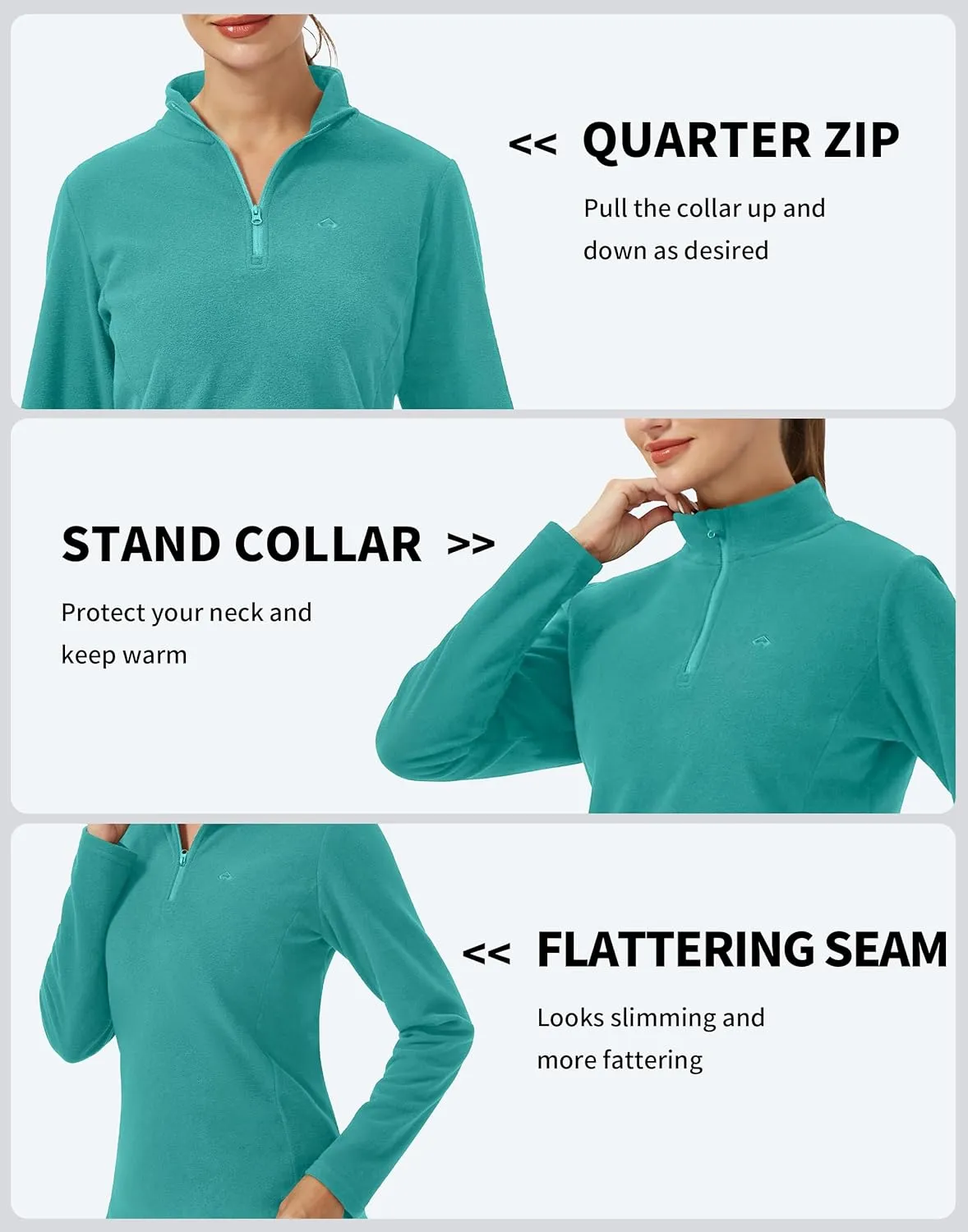 Pioneer Camp Women's Polar Fleece Quarter Zip Pullover Long Sleeve Lightweight Sweatshirt Thermal Athletic Base Layer Tops