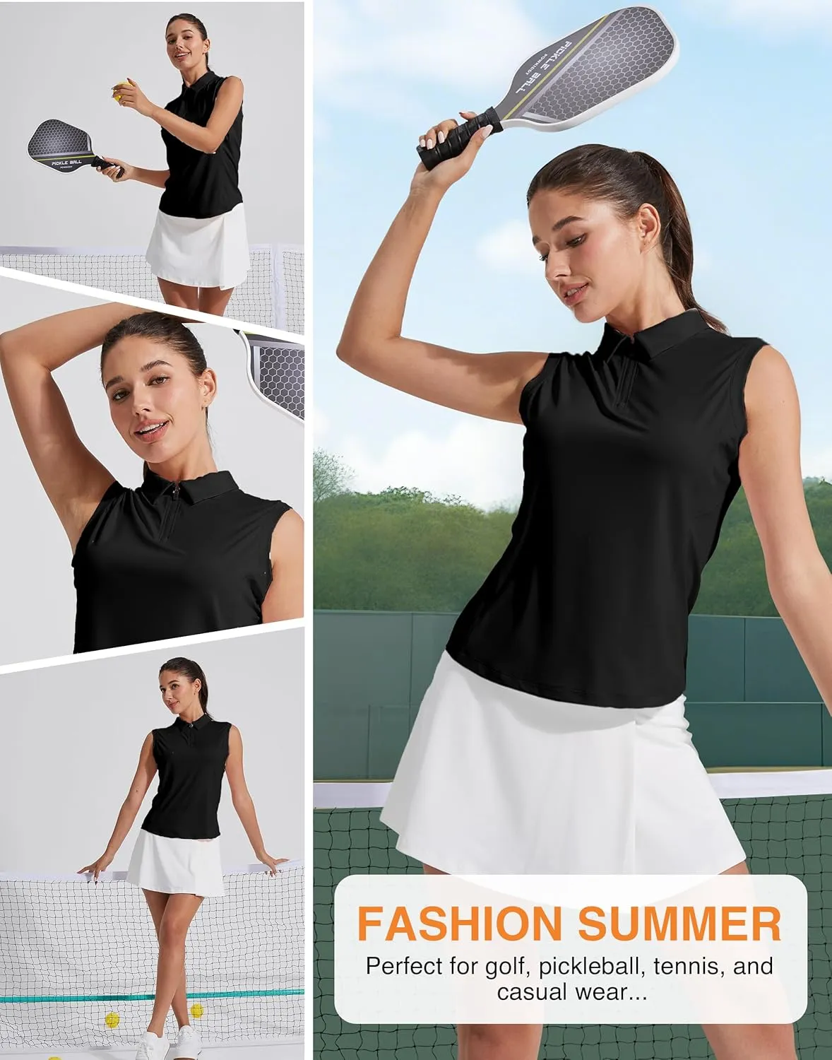 Pioneer Camp Women's Sleeveless Golf Polo Shirts Zip Up Elastic Quick Dry Lightweight Pickleball Tennis Summer Tops