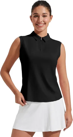 Pioneer Camp Women's Sleeveless Golf Polo Shirts Zip Up Elastic Quick Dry Lightweight Pickleball Tennis Summer Tops
