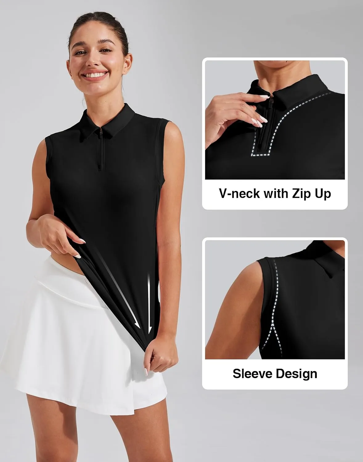 Pioneer Camp Women's Sleeveless Golf Polo Shirts Zip Up Elastic Quick Dry Lightweight Pickleball Tennis Summer Tops
