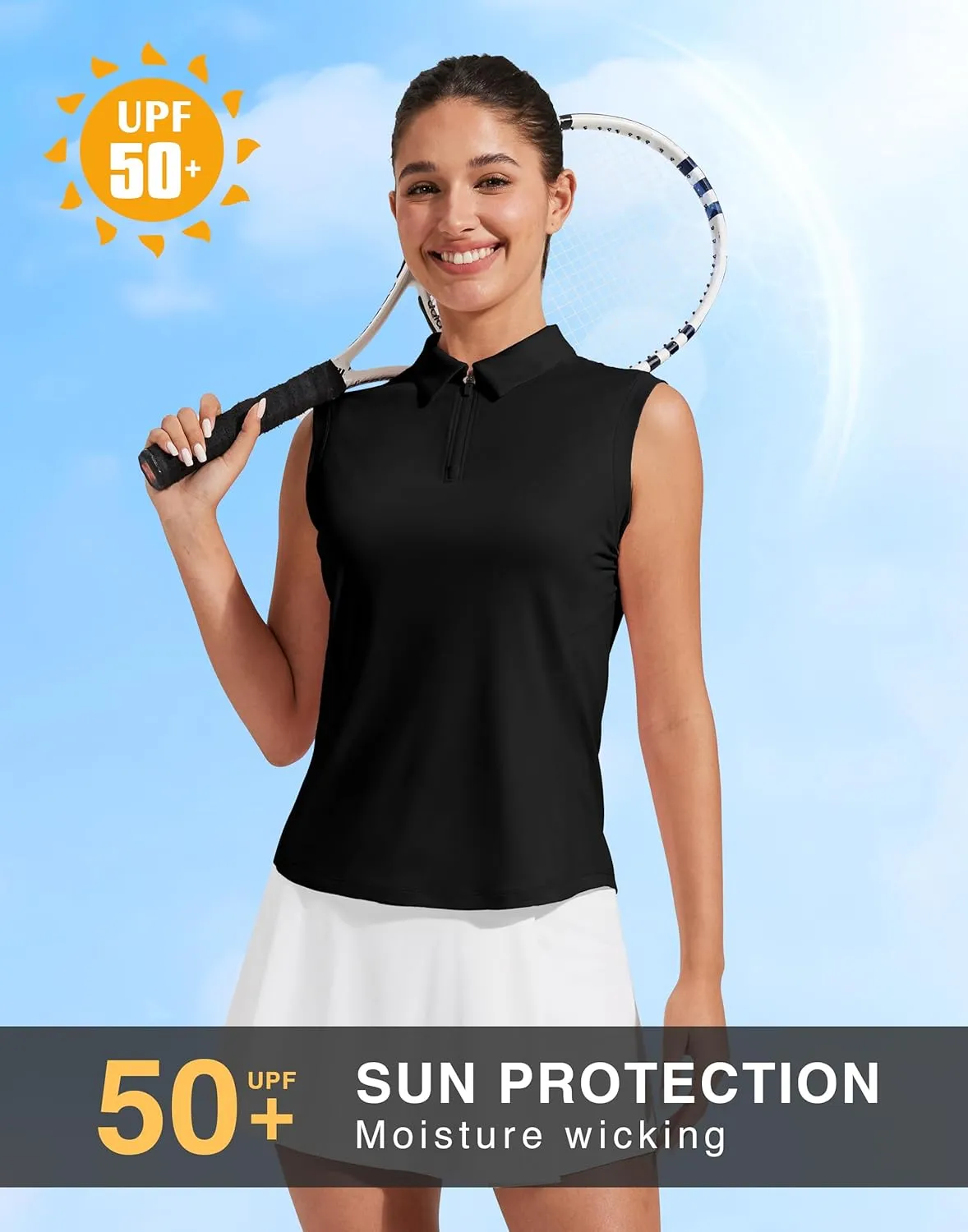 Pioneer Camp Women's Sleeveless Golf Polo Shirts Zip Up Elastic Quick Dry Lightweight Pickleball Tennis Summer Tops
