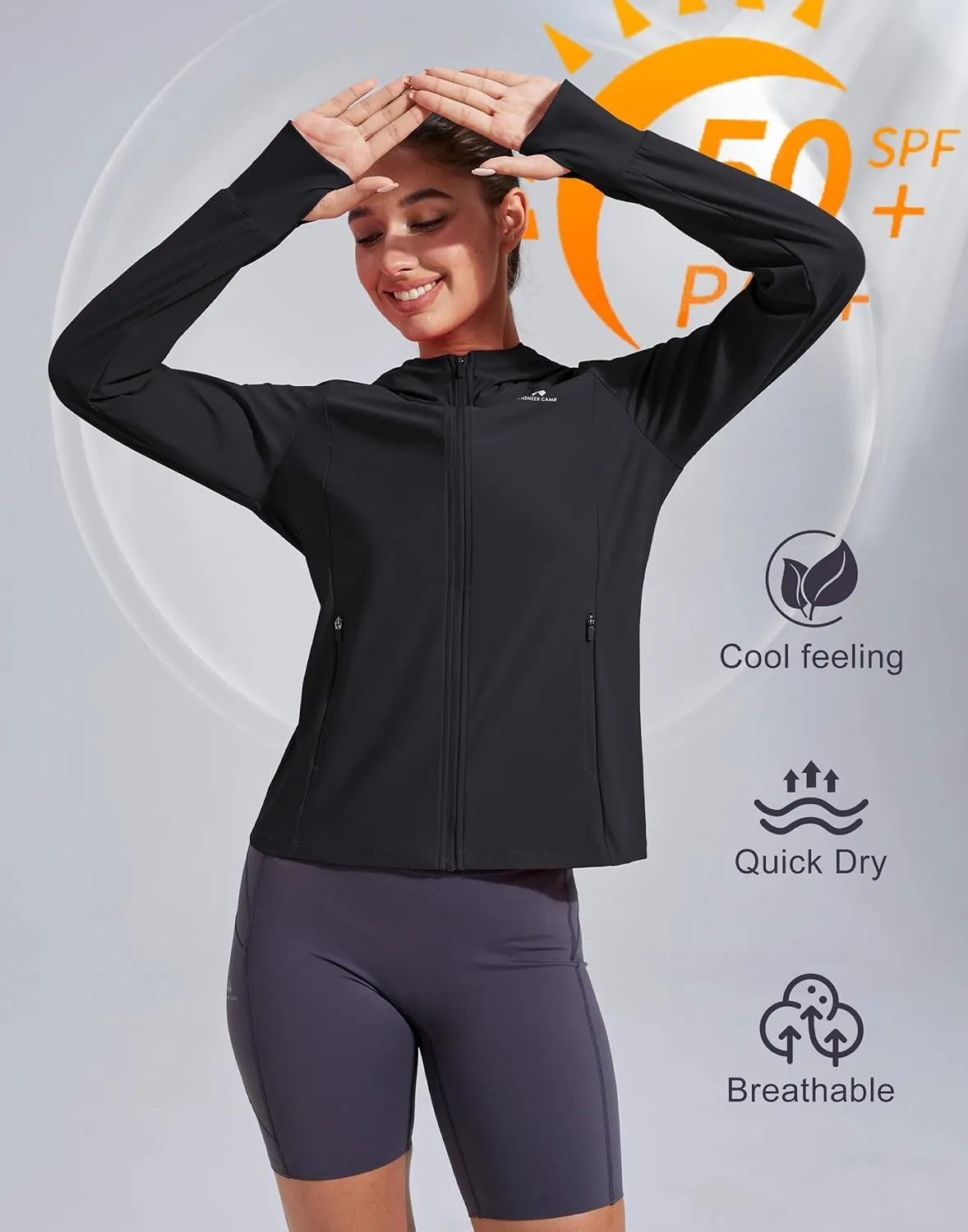 Pioneer Camp Women's UPF 50  UV Sun Protection Jacket Hooded SPF Cooling Sun Shirt Lightweight Hiking Fishing Summer Clothing