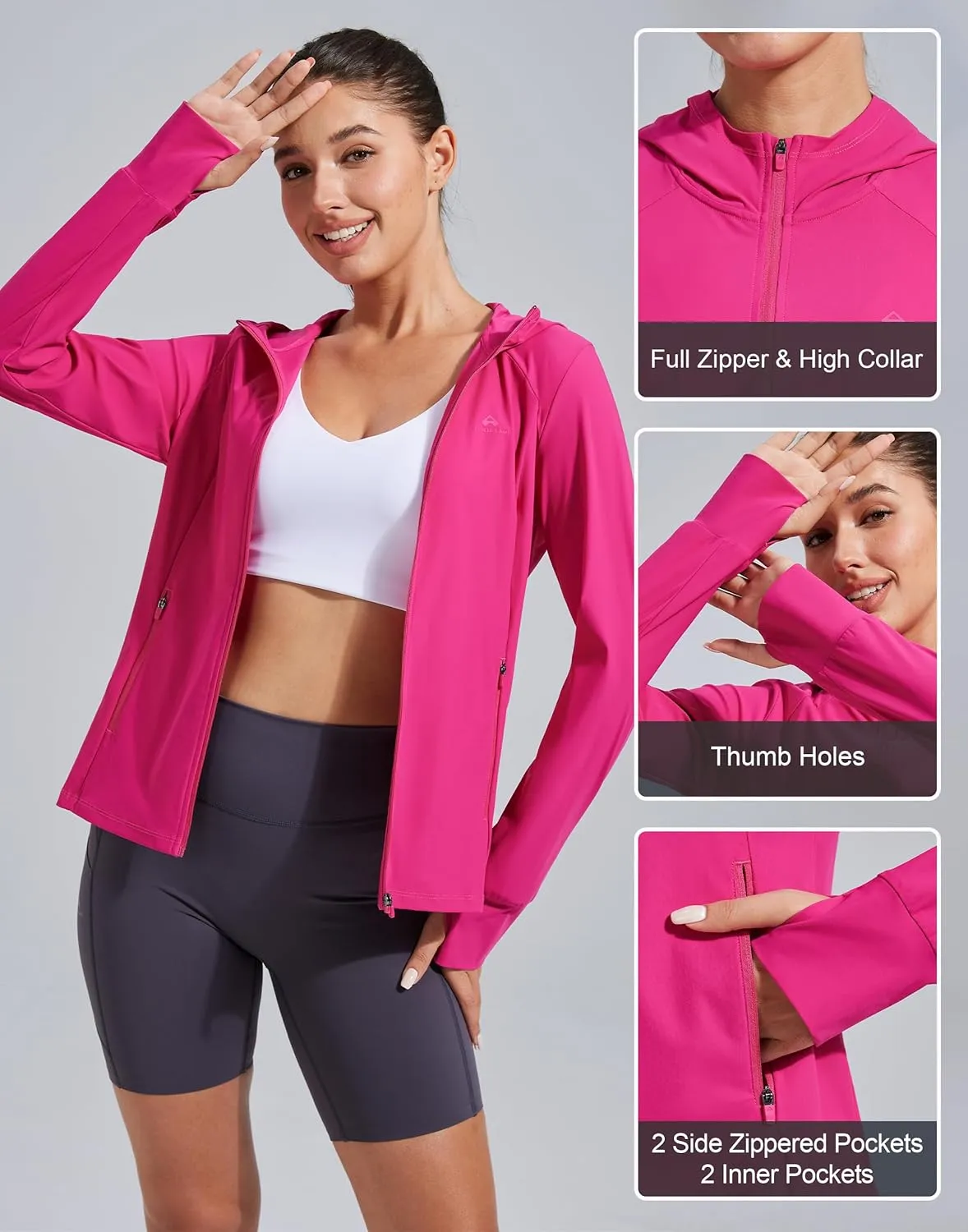 Pioneer Camp Women's UPF 50  UV Sun Protection Jacket Hooded SPF Cooling Sun Shirt Lightweight Hiking Fishing Summer Clothing