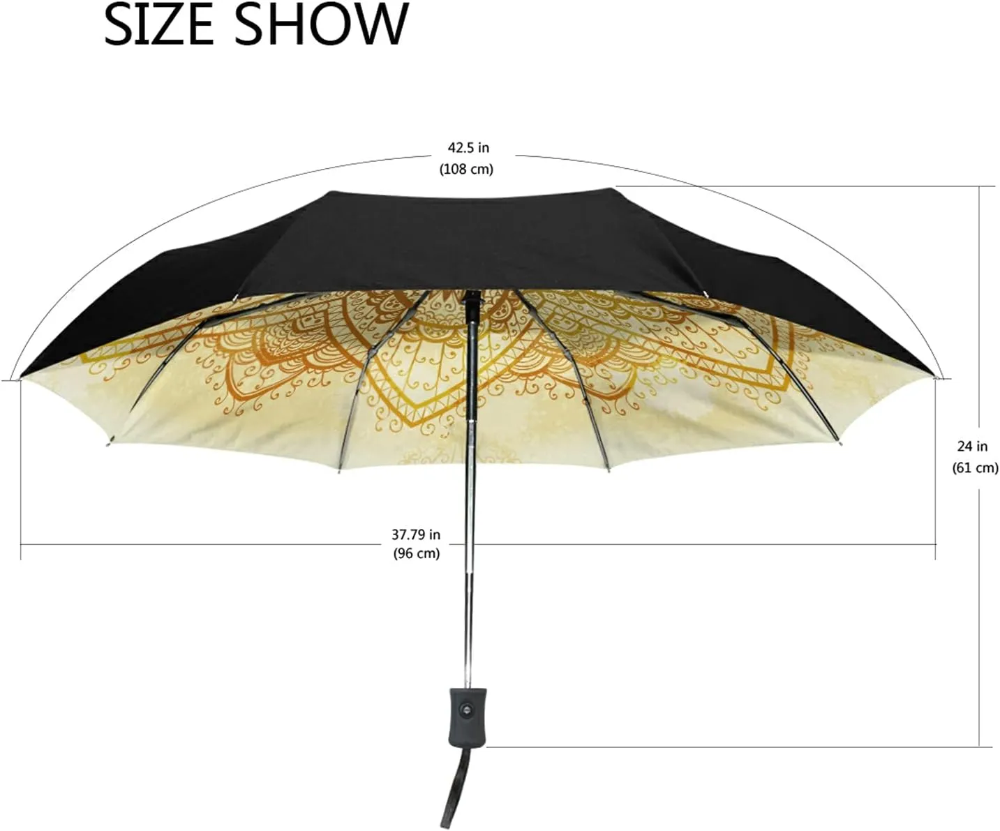 Poeticcity Auto Open/Close Folding Umbrella, Strong Inner Print Travel Rain Umbrella, Portable Automatic Compact Anti-UV Sun Parasol