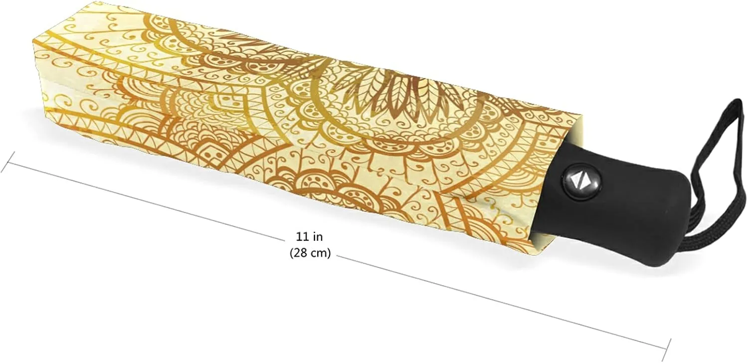 Poeticcity Auto Open/Close Folding Umbrella, Strong Inner Print Travel Rain Umbrella, Portable Automatic Compact Anti-UV Sun Parasol