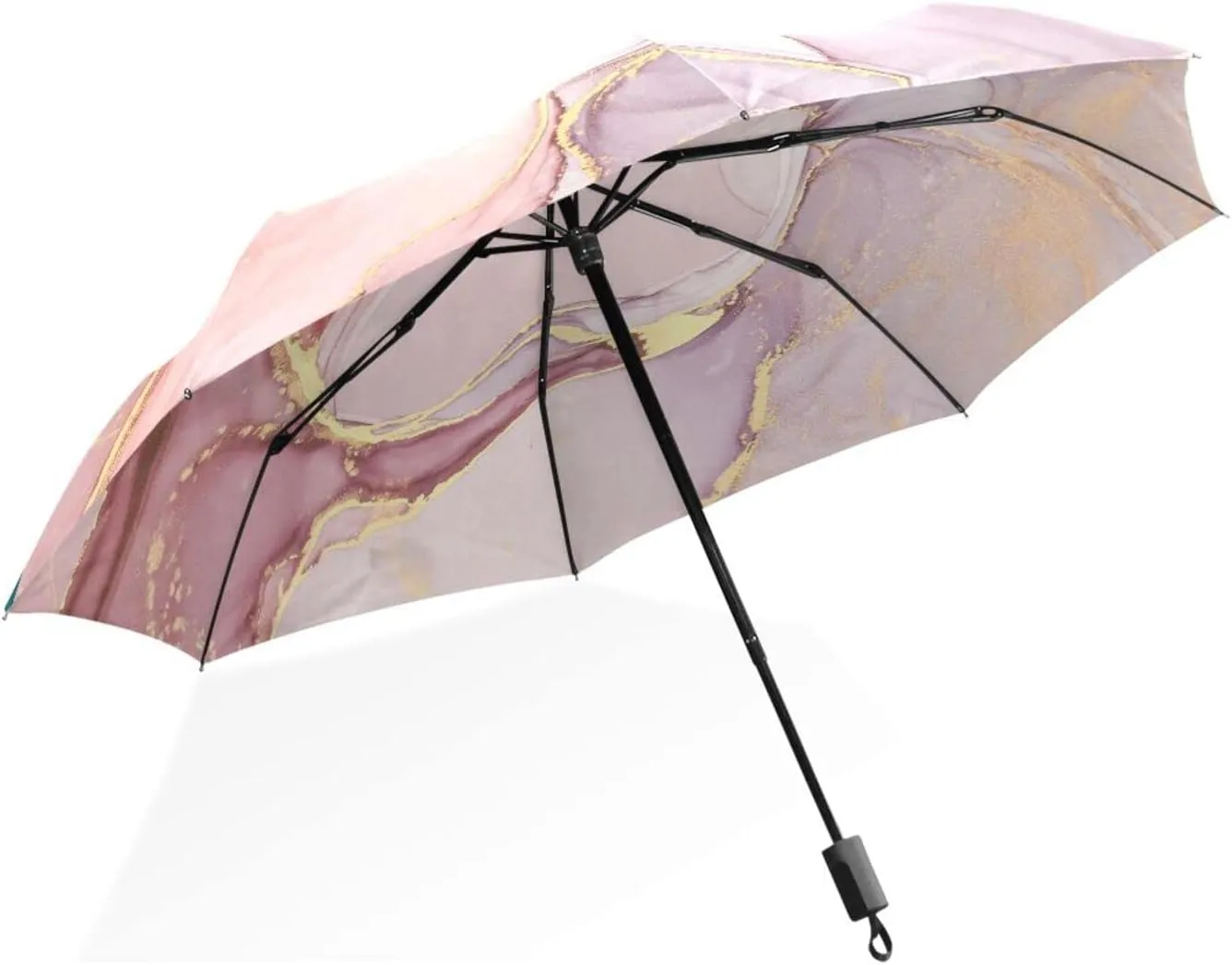 Poeticcity Rain Travel Umbrella, Hand Open Close Windproof Waterproof Folding Umbrella, Compact Canopy Strong Ray Parasol Umbrella