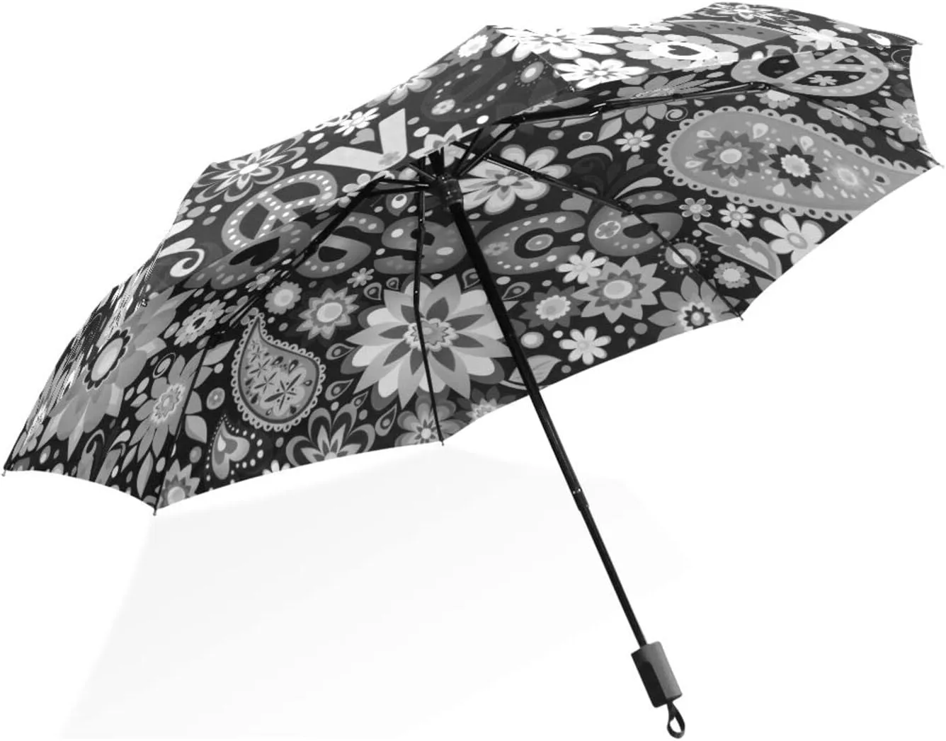 Poeticcity Rain Travel Umbrella, Hand Open Close Windproof Waterproof Folding Umbrella, Compact Canopy Strong Ray Parasol Umbrella