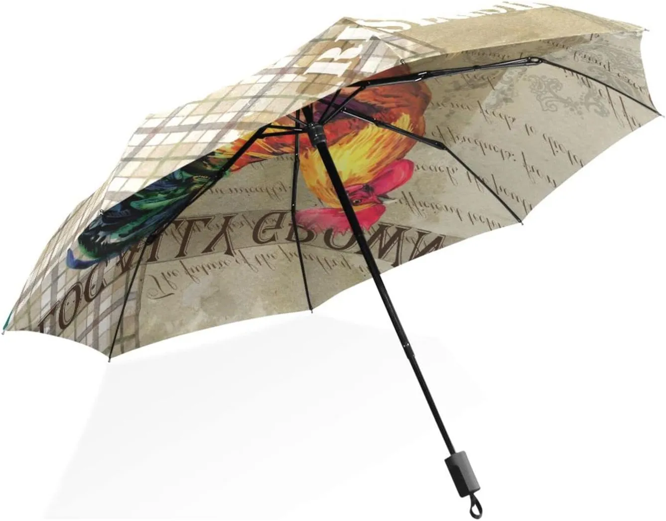 Poeticcity Rain Travel Umbrella, Hand Open Close Windproof Waterproof Folding Umbrella, Compact Canopy Strong Ray Parasol Umbrella