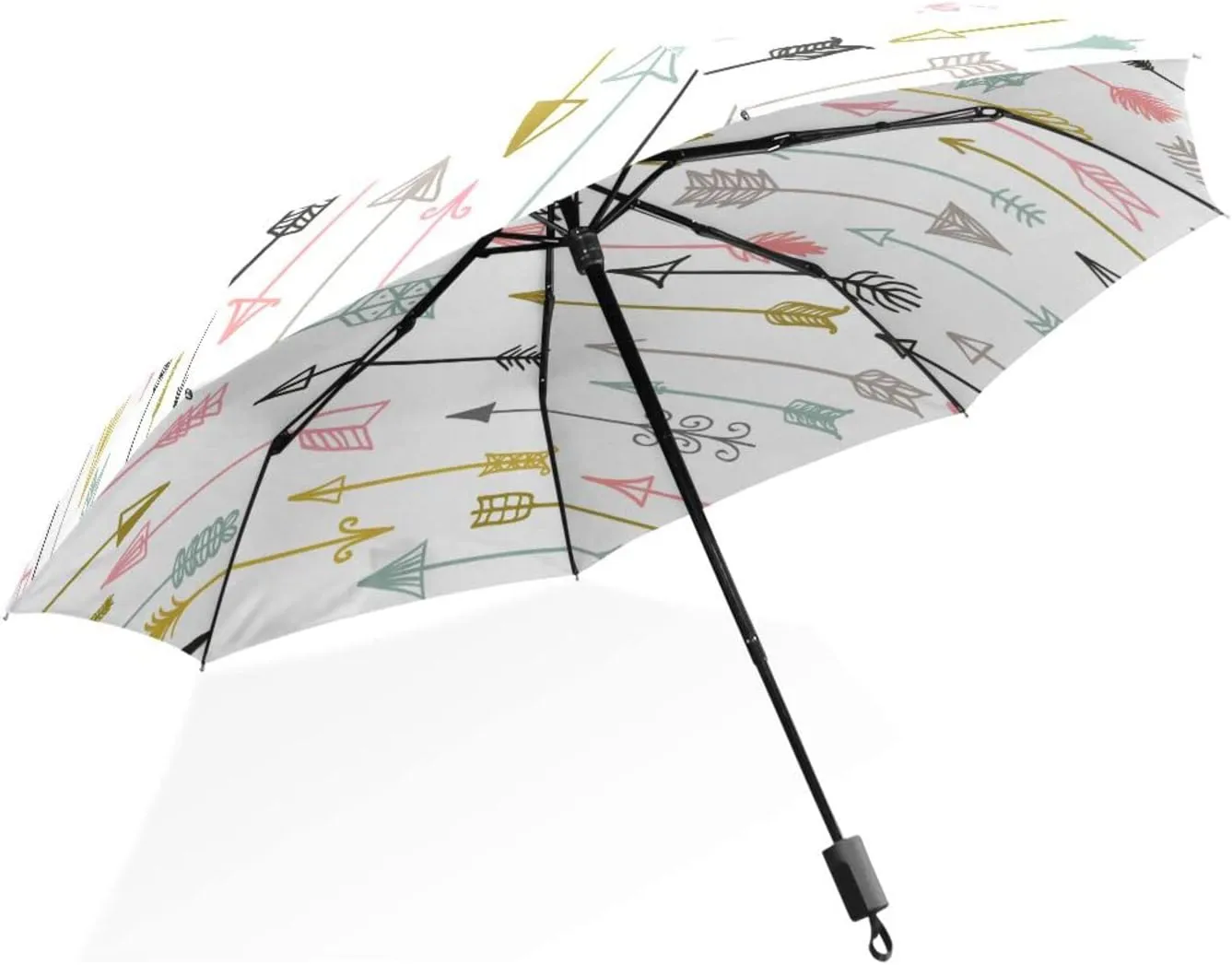 Poeticcity Rain Travel Umbrella, Hand Open Close Windproof Waterproof Folding Umbrella, Compact Canopy Strong Ray Parasol Umbrella