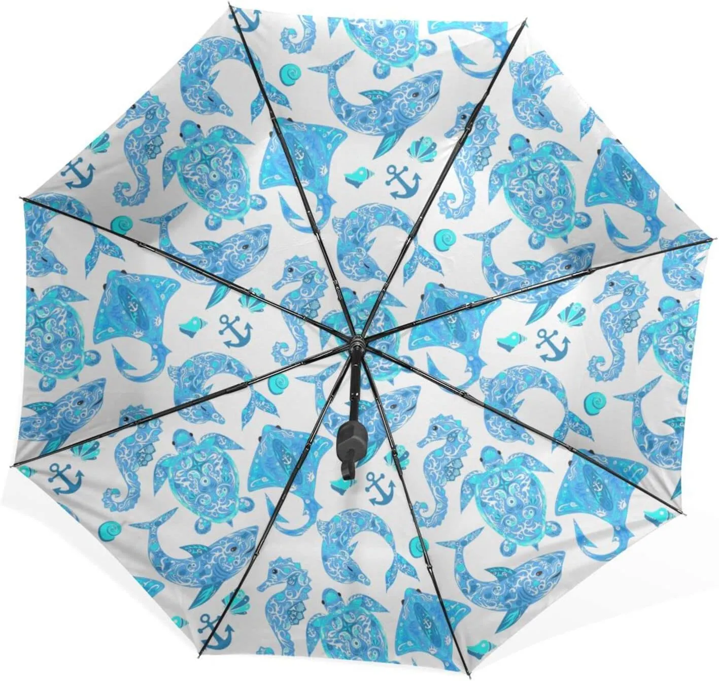 Poeticcity Rain Travel Umbrella, Hand Open Close Windproof Waterproof Folding Umbrella, Compact Canopy Strong Ray Parasol Umbrella