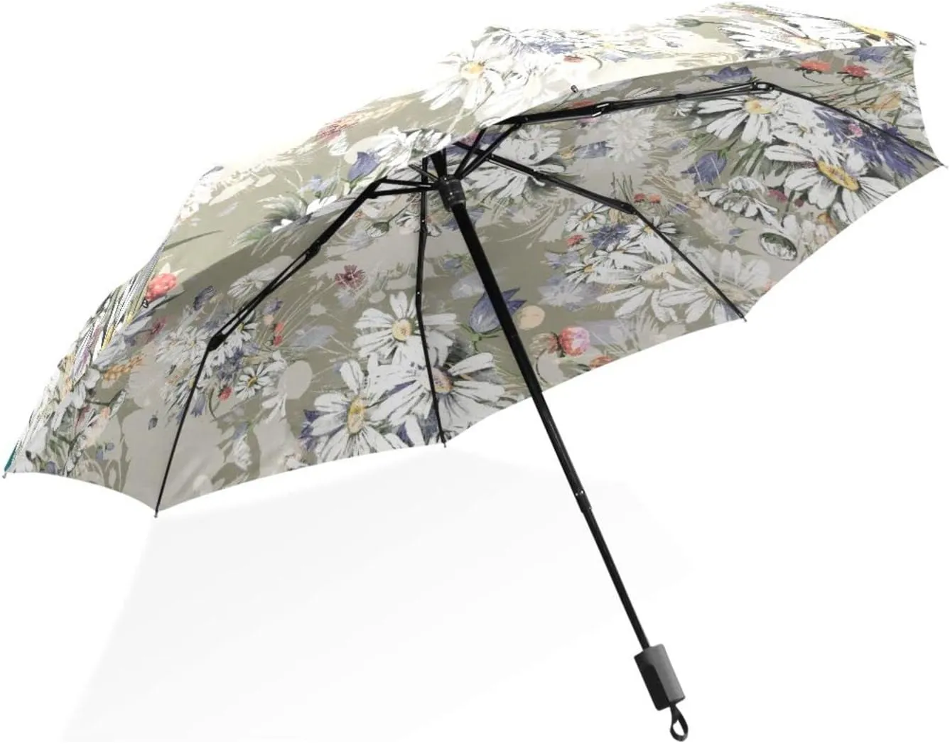 Poeticcity Rain Travel Umbrella, Hand Open Close Windproof Waterproof Folding Umbrella, Compact Canopy Strong Ray Parasol Umbrella