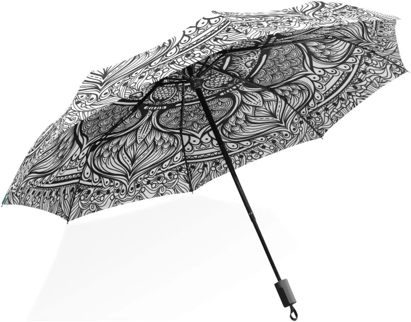 Poeticcity Rain Travel Umbrella, Hand Open Close Windproof Waterproof Folding Umbrella, Compact Canopy Strong Ray Parasol Umbrella