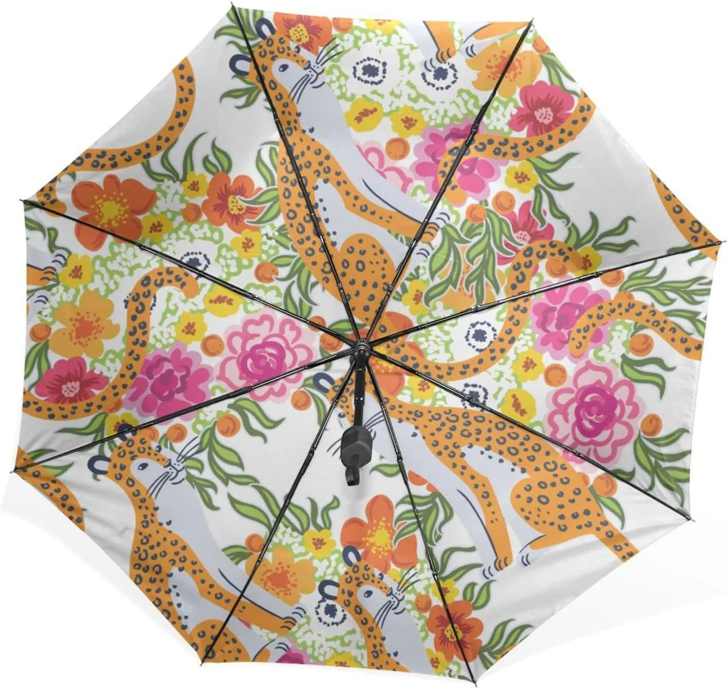 Poeticcity Rain Travel Umbrella, Hand Open Close Windproof Waterproof Folding Umbrella, Compact Canopy Strong Ray Parasol Umbrella