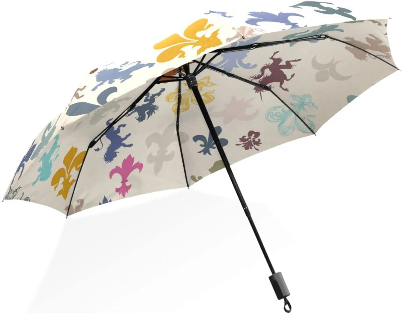 Poeticcity Rain Travel Umbrella, Hand Open Close Windproof Waterproof Folding Umbrella, Compact Canopy Strong Ray Parasol Umbrella