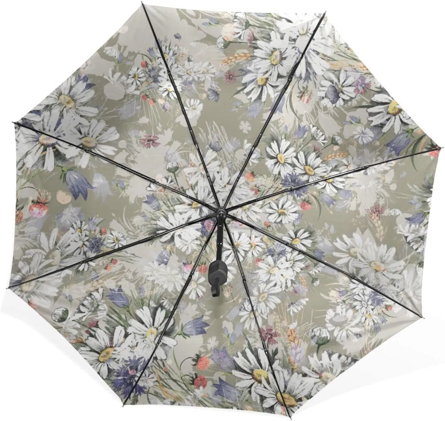 Poeticcity Rain Travel Umbrella, Hand Open Close Windproof Waterproof Folding Umbrella, Compact Canopy Strong Ray Parasol Umbrella