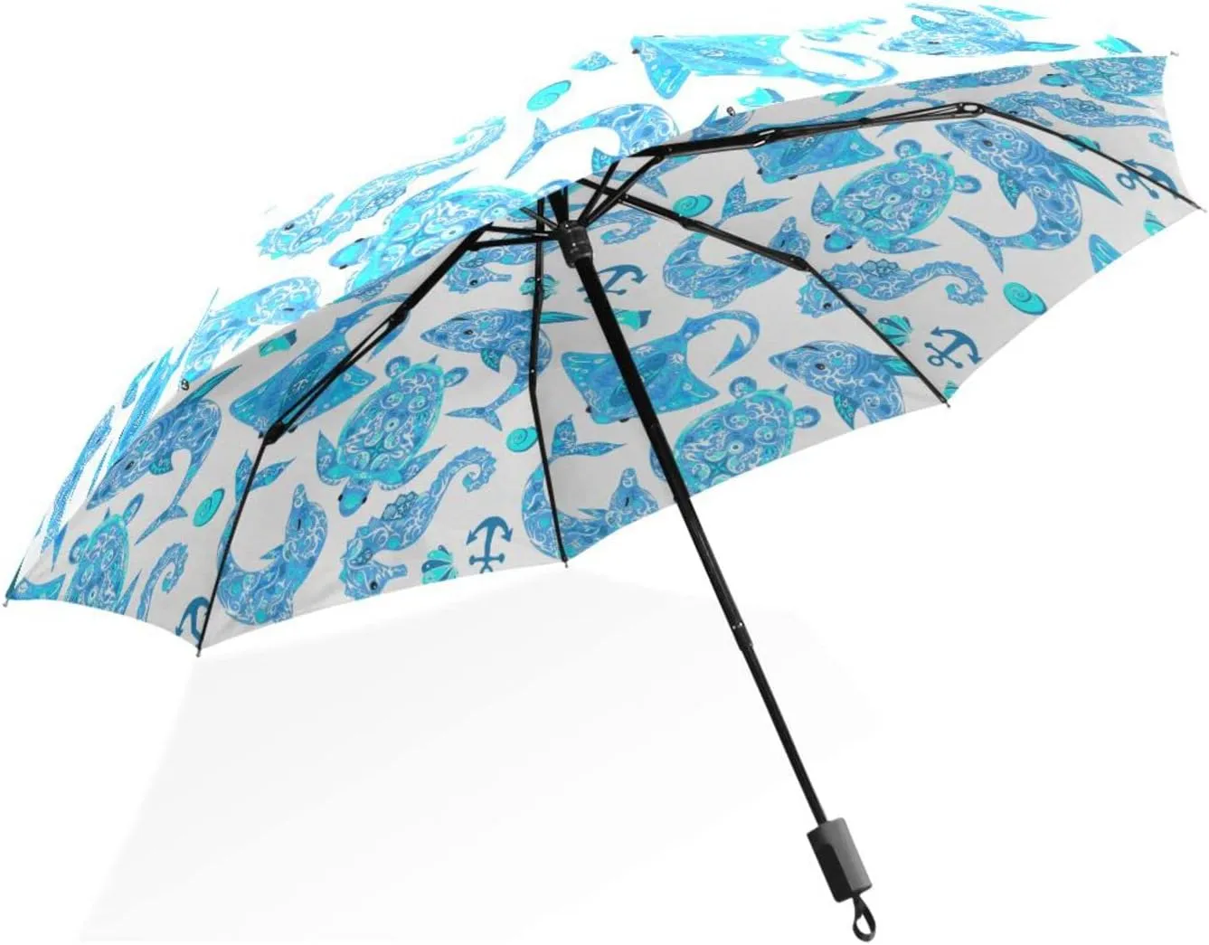 Poeticcity Rain Travel Umbrella, Hand Open Close Windproof Waterproof Folding Umbrella, Compact Canopy Strong Ray Parasol Umbrella